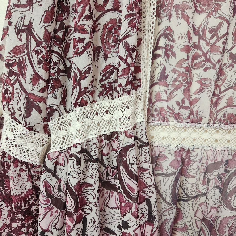 Tasha Polizzi Free Spirit Duster Size Medium Rose Paisley Open Lace Sheer Boho - Picture 12 of 16